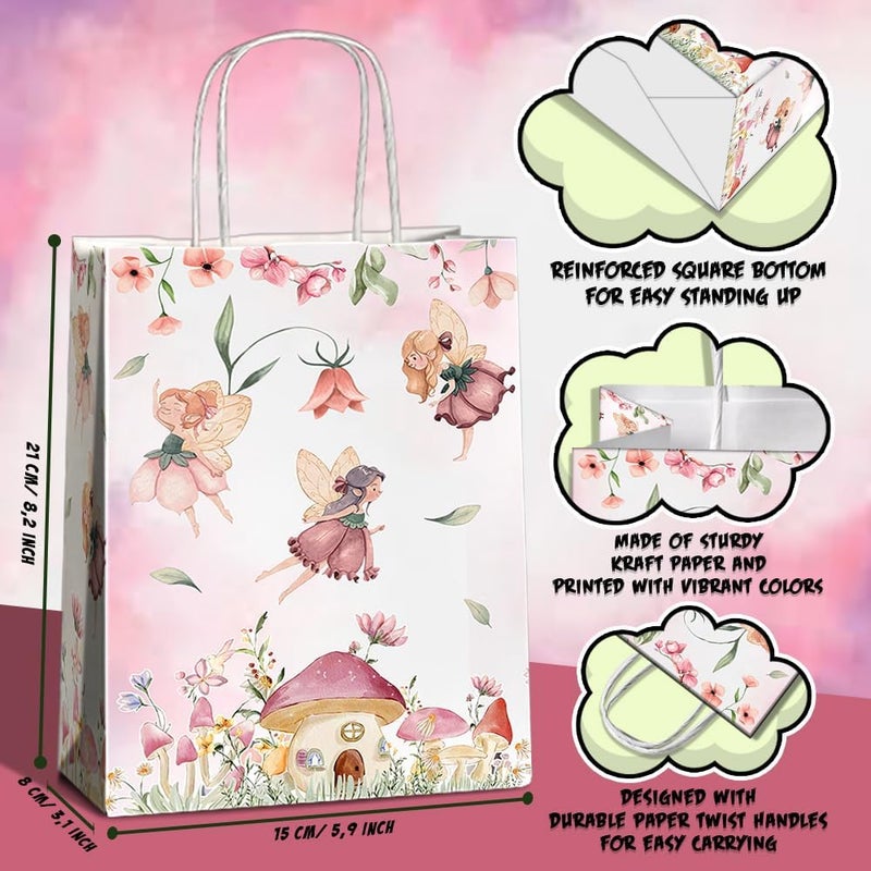 JOYGATHER 24 Pcs Fairy Party Favor Bags with Handles, Woodland Mushroom Goodie Gift Candy Treat Paper Bags for Kids Girls Baby Shower Birthday Party - Image 2